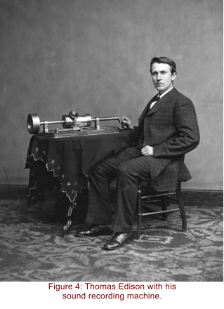 Figure 4: Thomas Edison with his sound recording machine.
